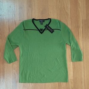 Finity NWT Womens 1x Lime Green 3/4 Sleeve Blouse with Black Accents